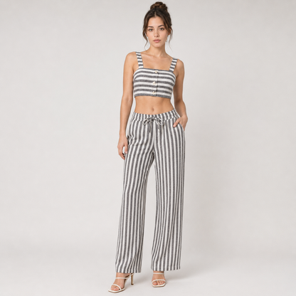 Set - Striped Cami Top & Drawstring Pants
