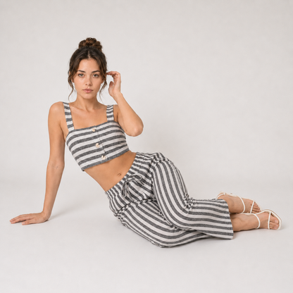 Set - Striped Cami Top & Drawstring Pants