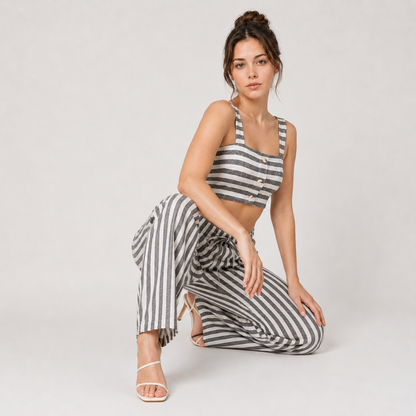 Set - Striped Cami Top & Drawstring Pants