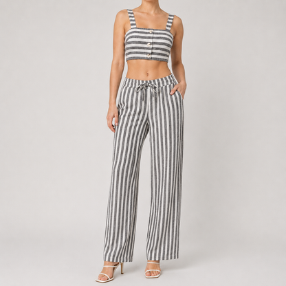 Set - Striped Cami Top & Drawstring Pants
