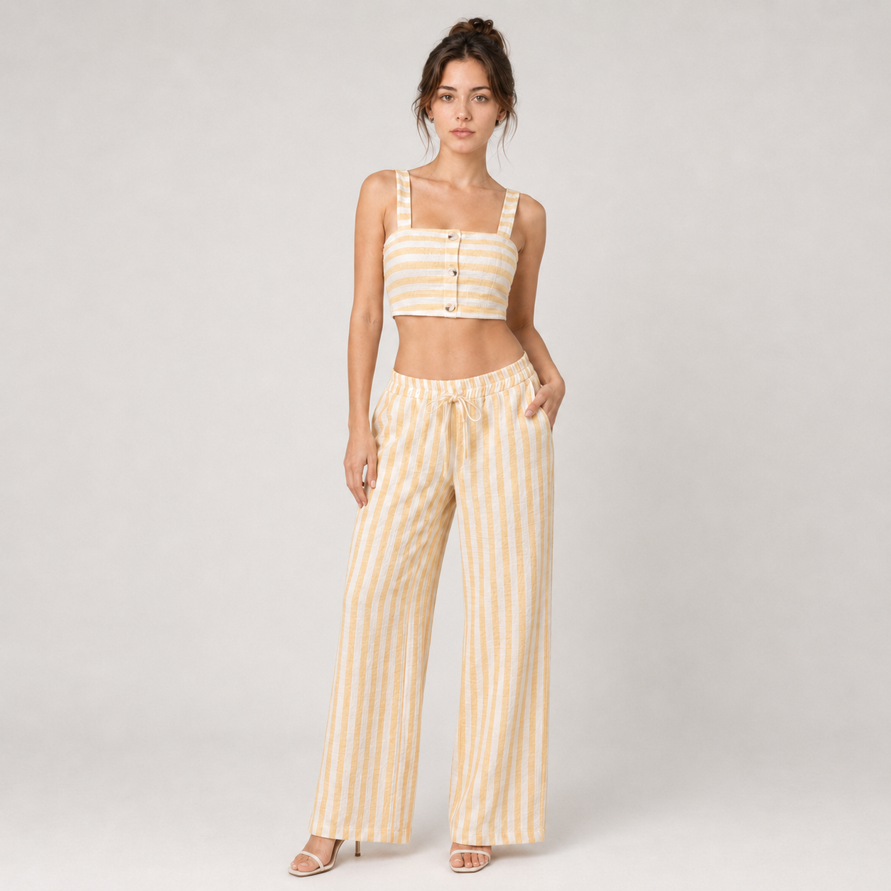 Set - Striped Cami Top & Drawstring Pants