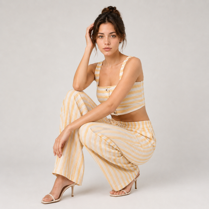 Set - Striped Cami Top & Drawstring Pants