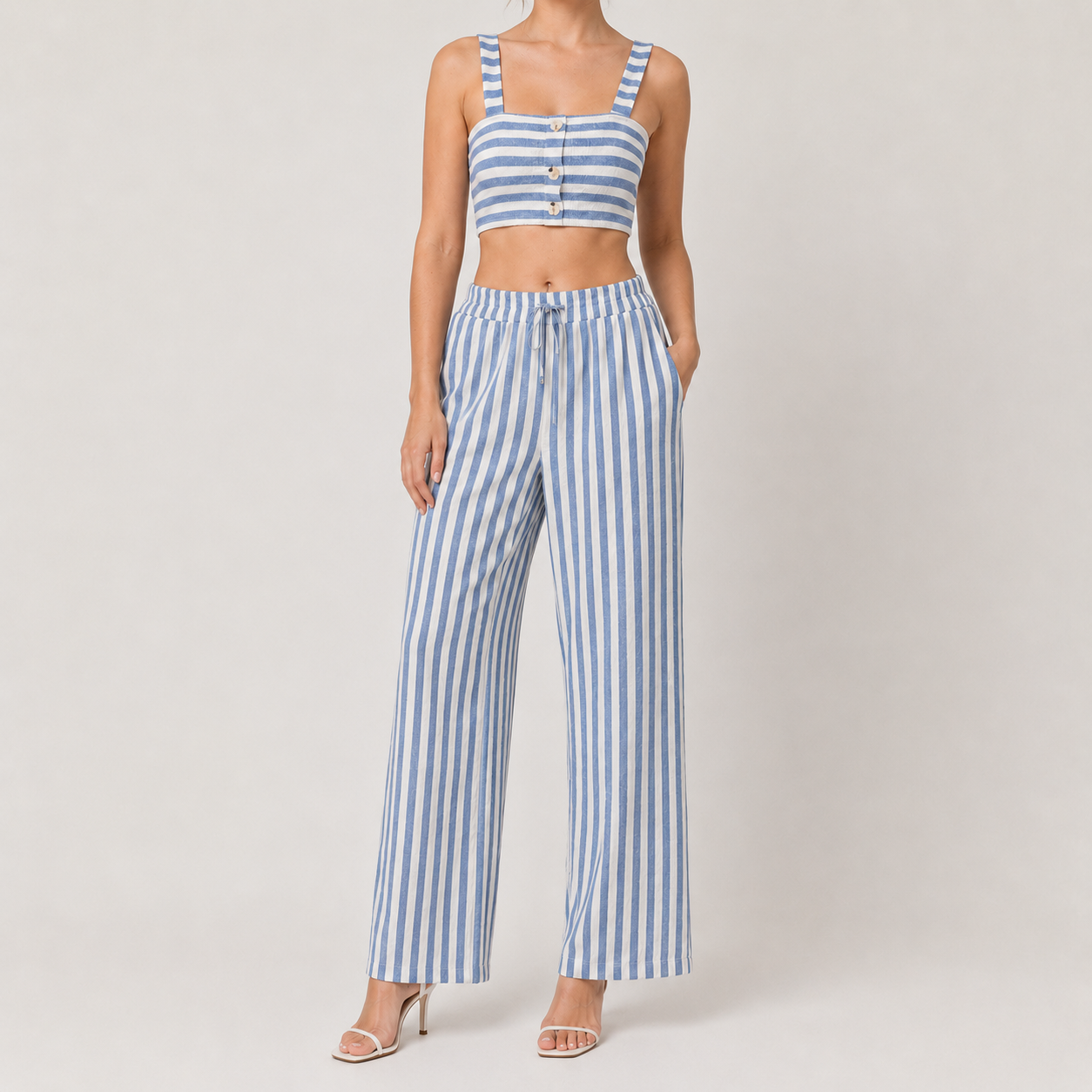 Set - Striped Cami Top & Drawstring Pants