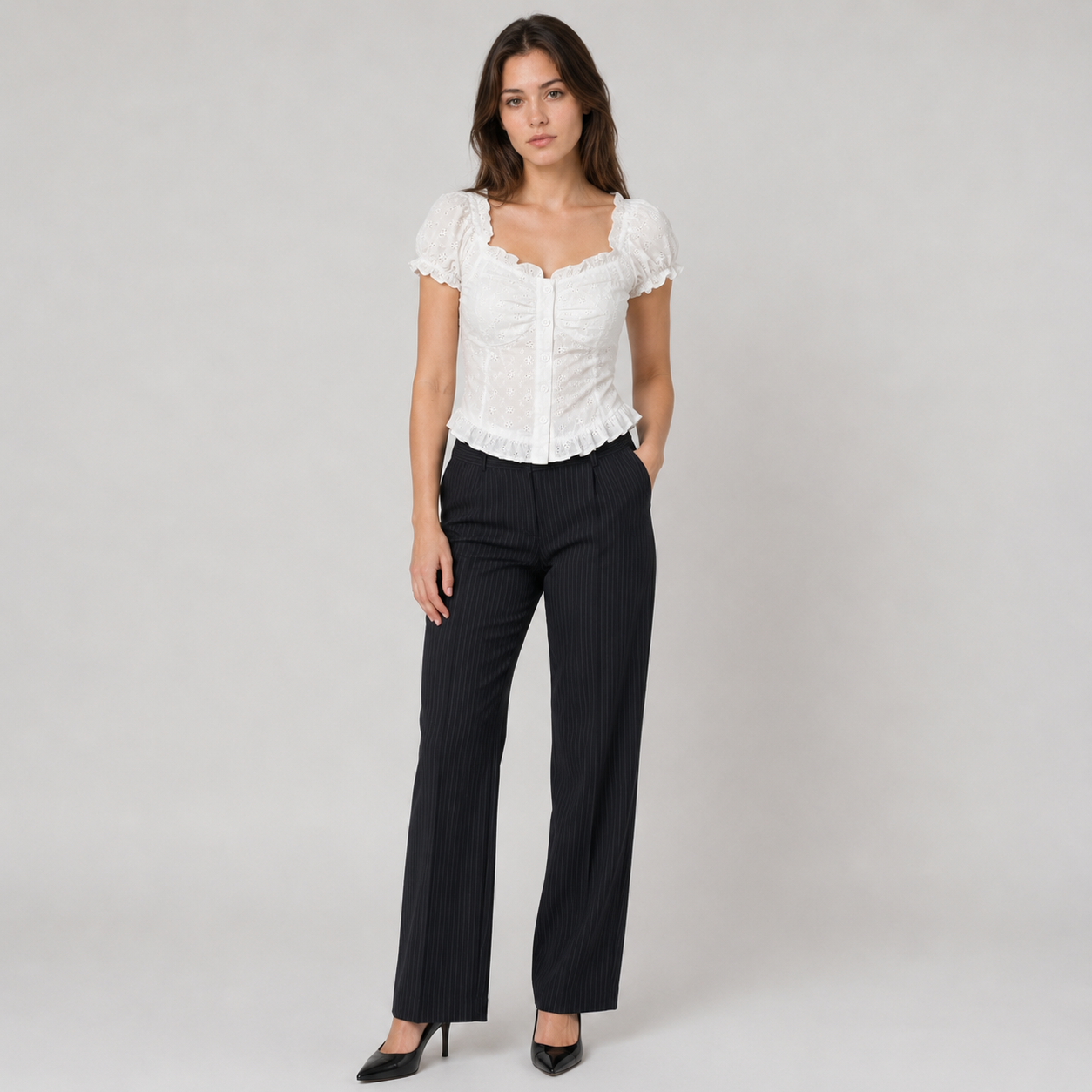 Cotton Lace-Trimmed Short Sleeve Top