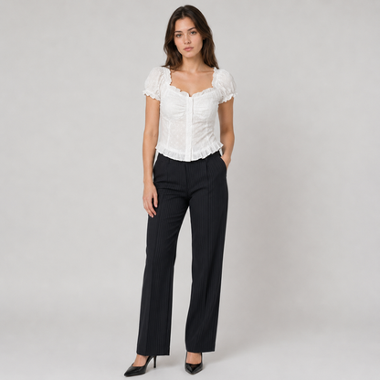 Cotton Lace-Trimmed Short Sleeve Top