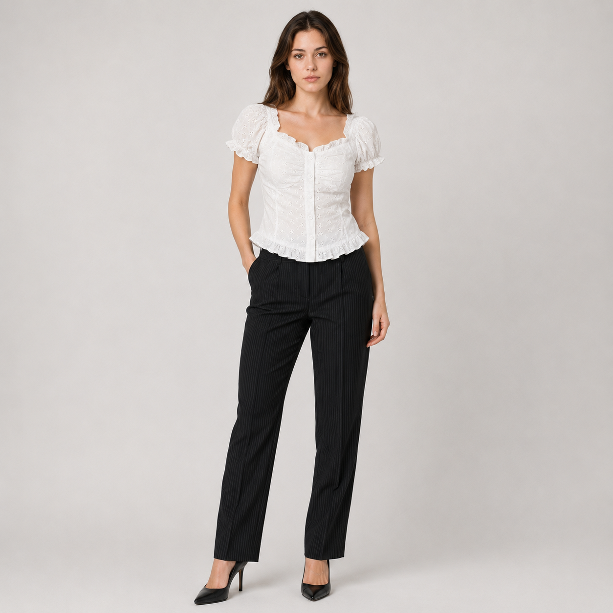 Cotton Lace-Trimmed Short Sleeve Top