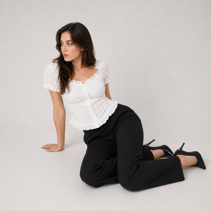 Cotton Lace-Trimmed Short Sleeve Top