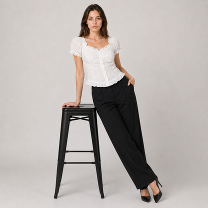 Cotton Lace-Trimmed Short Sleeve Top