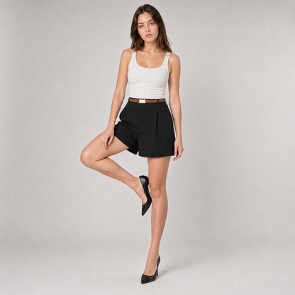 High-Waisted Wide Leg Pleated Shorts
