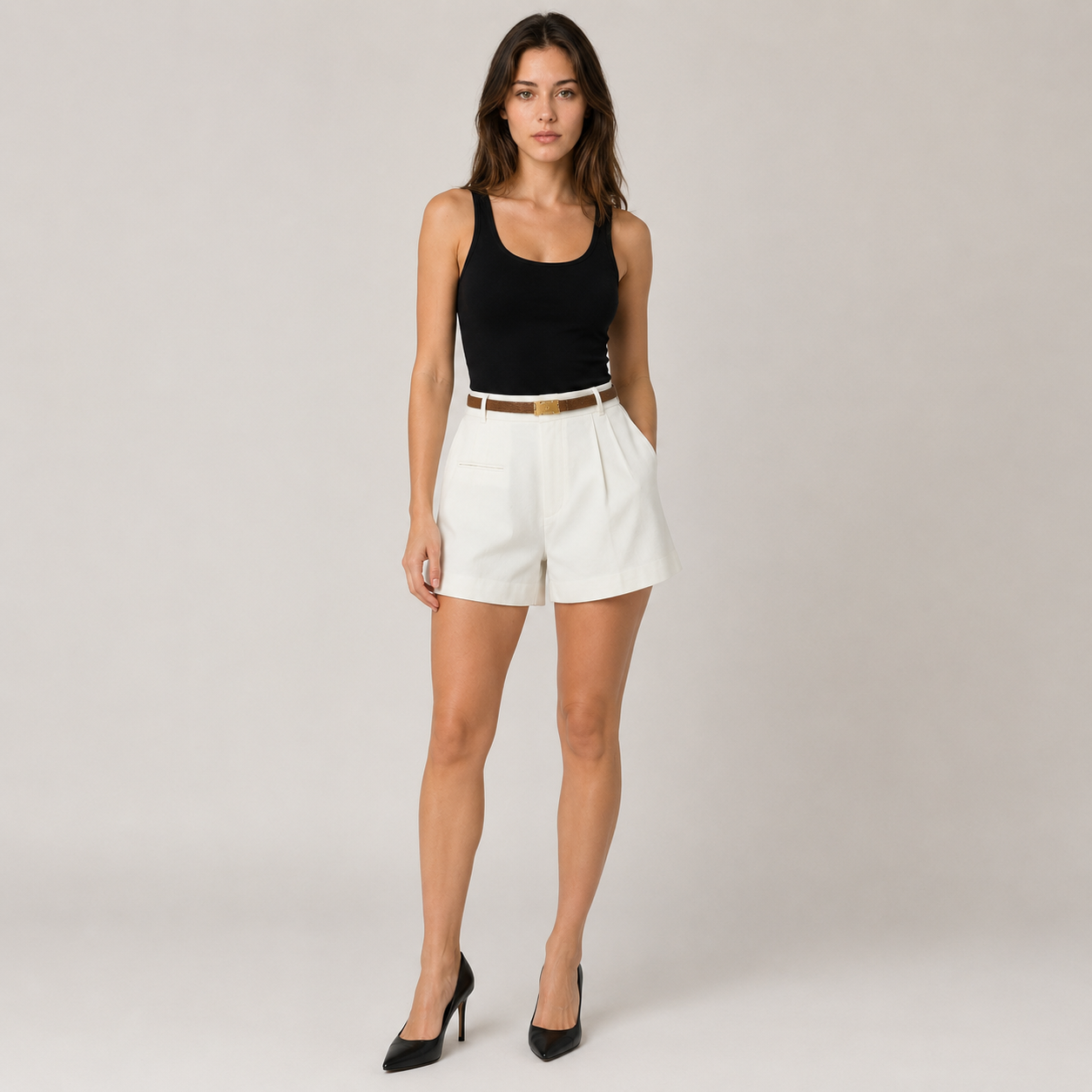 High-Waisted Wide Leg Pleated Shorts