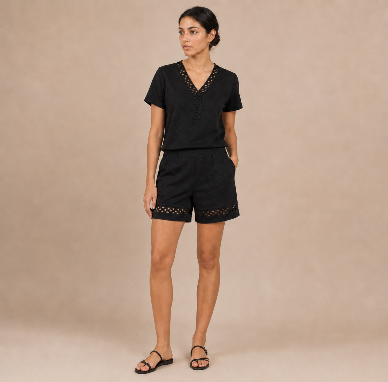Linen Top & Shorts Two-Piece Set