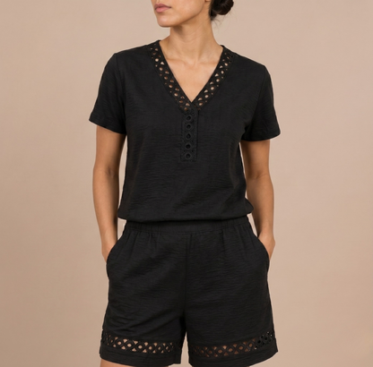 Linen Top & Shorts Two-Piece Set