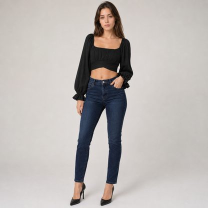 Square Neck Tie Sleeve Crop Top