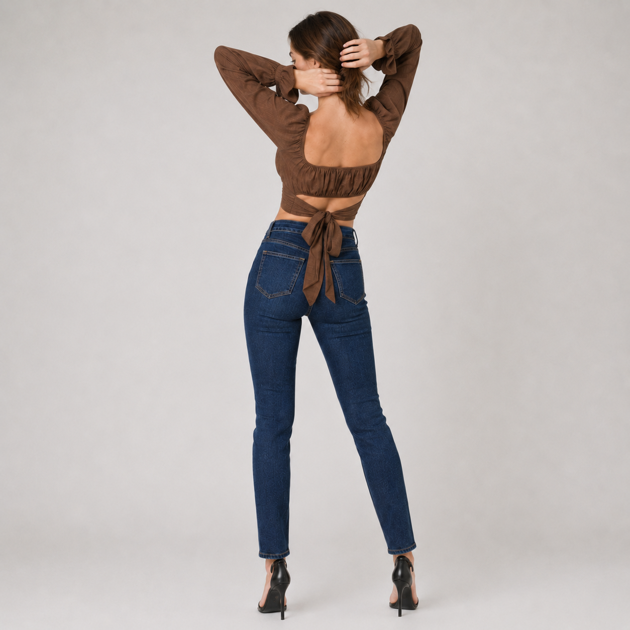Square Neck Tie Sleeve Crop Top