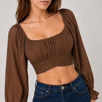 Square Neck Tie Sleeve Crop Top