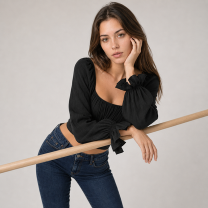 Square Neck Tie Sleeve Crop Top
