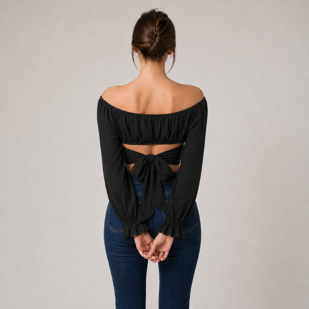 Square Neck Tie Sleeve Crop Top