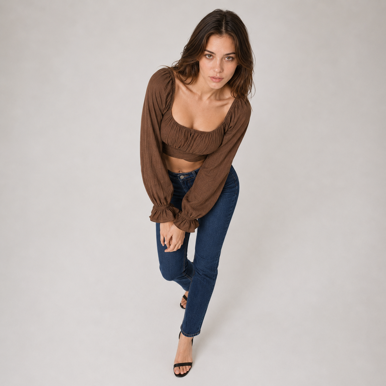 Square Neck Tie Sleeve Crop Top