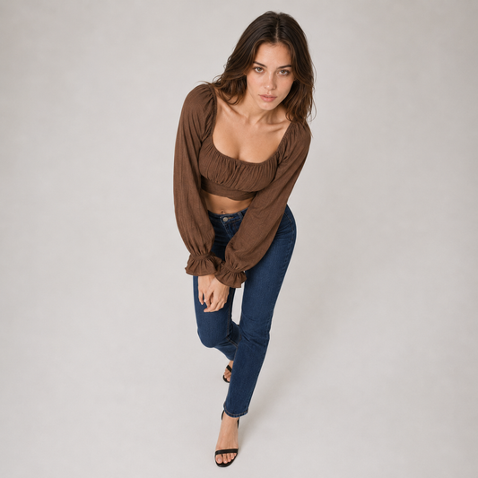 Square Neck Tie Sleeve Crop Top