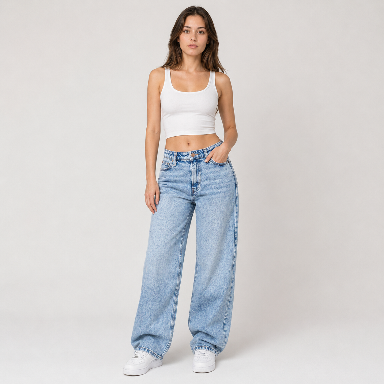 Light Wash Baggy Wide Leg Jeans