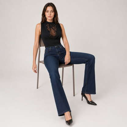 Black Lace-Panel Sleeveless Bodysuit