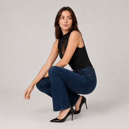 Black Lace-Panel Sleeveless Bodysuit