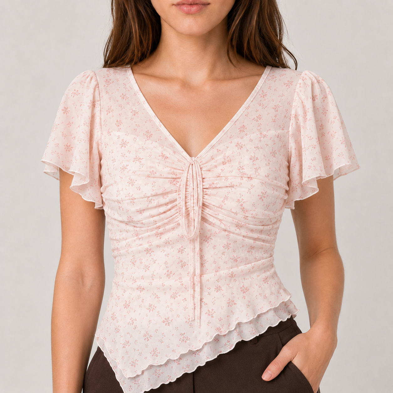 Ruched V-Neck Blouse
