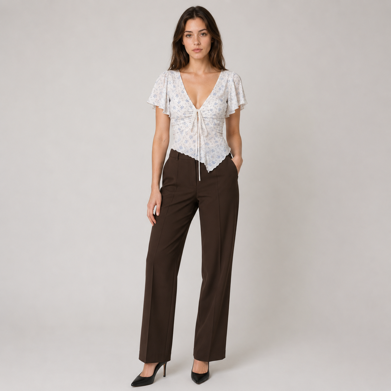 Ruched V-Neck Blouse