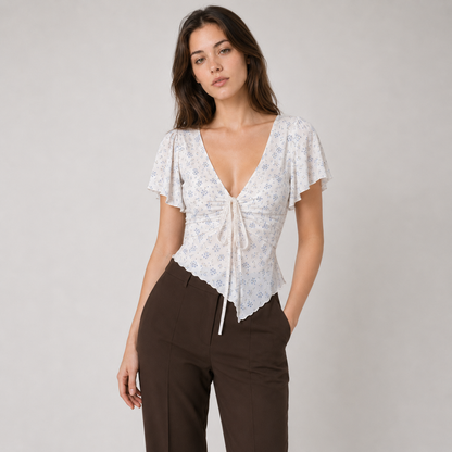 Ruched V-Neck Blouse