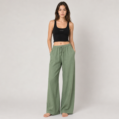 Cotton Linen Drawstring Wide Leg Pants