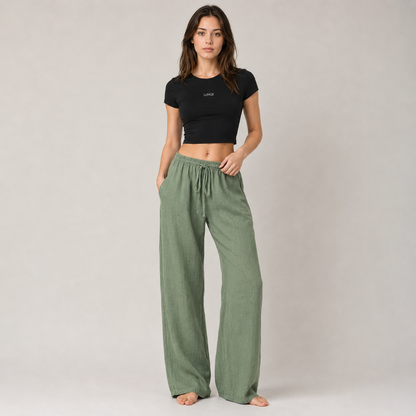 Cotton Linen Drawstring Wide Leg Pants