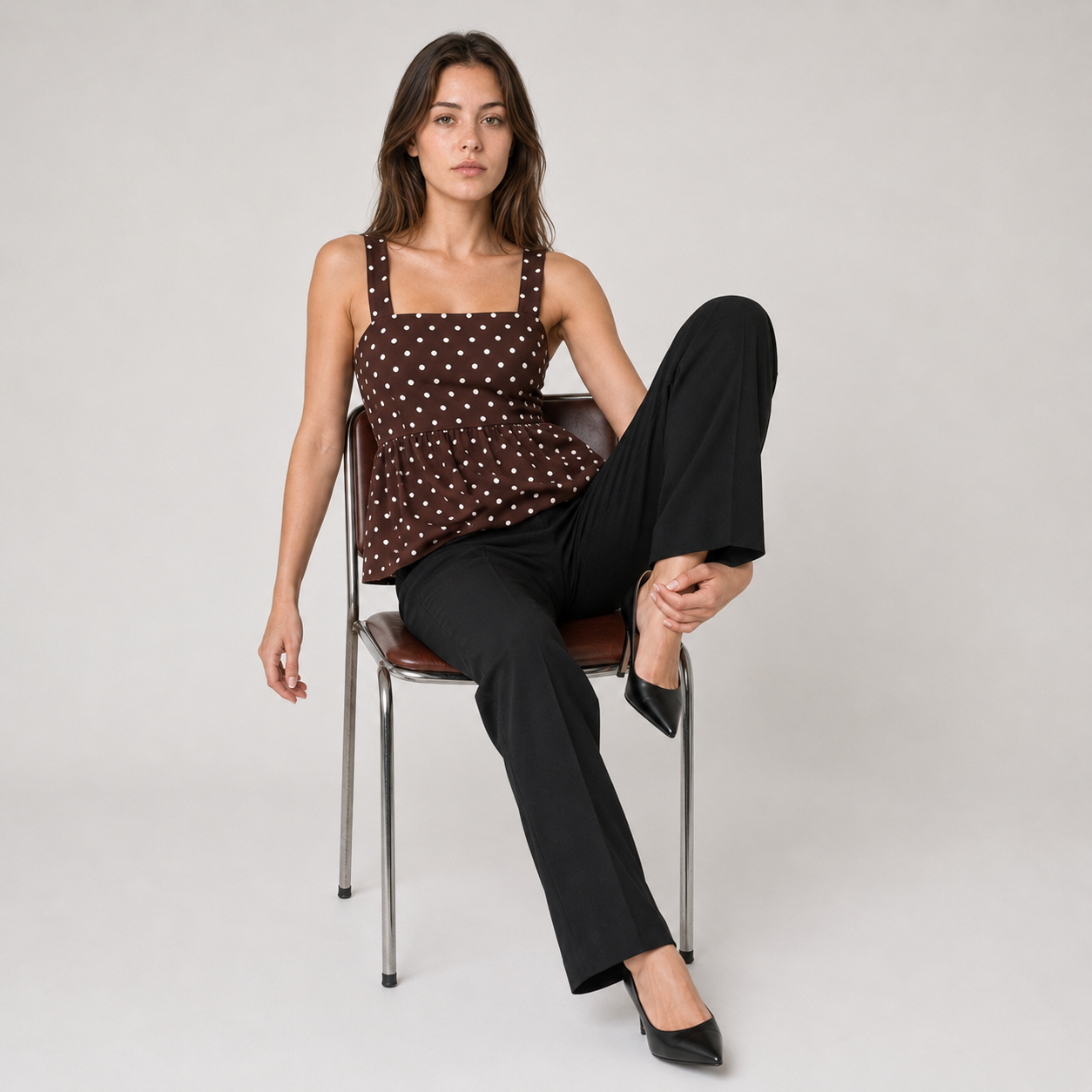 Polka Dot Ruffled Strap Camisole
