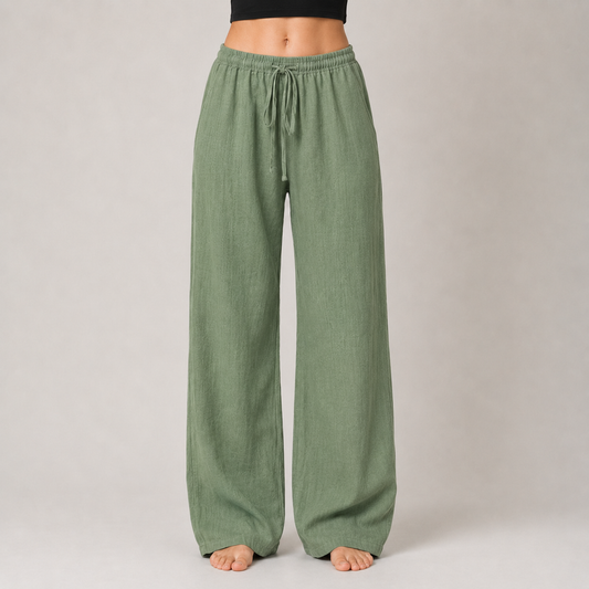 Cotton Linen Drawstring Wide Leg Pants