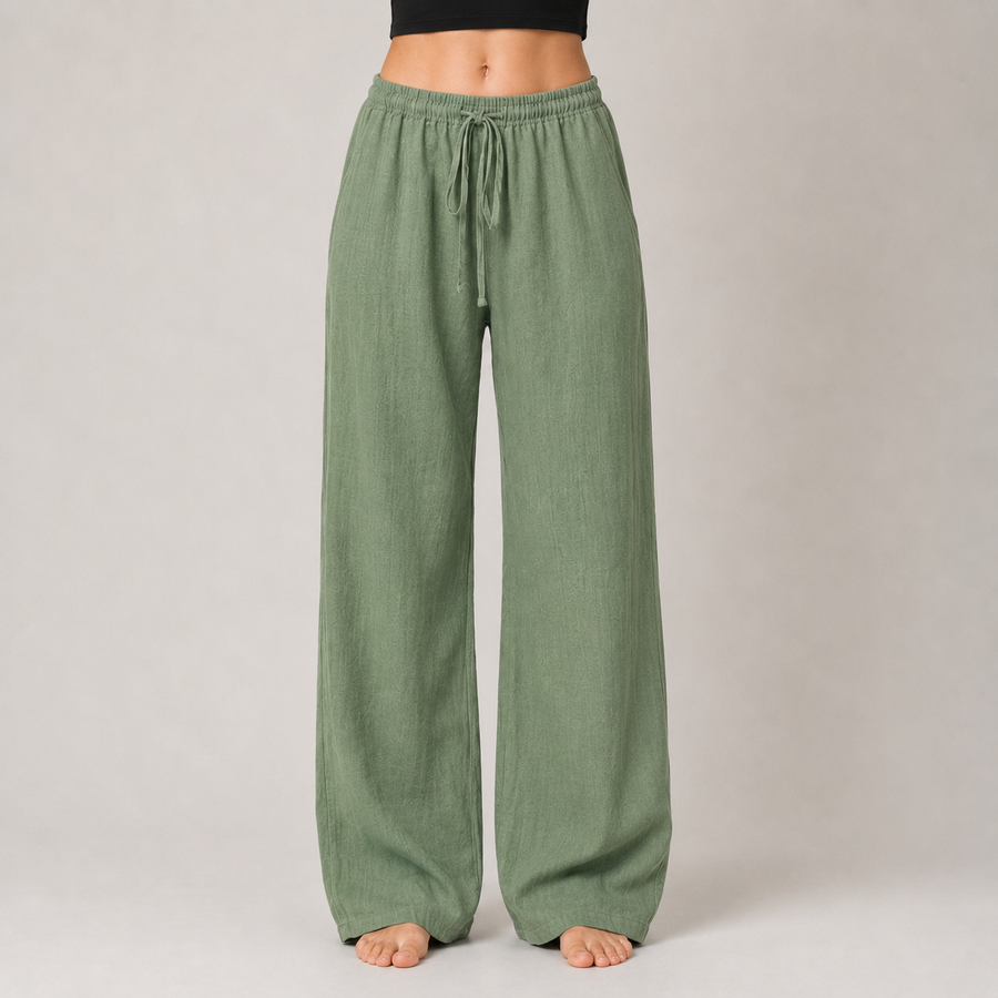 Cotton Linen Drawstring Wide Leg Pants