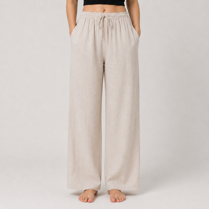 Cotton Linen Drawstring Wide Leg Pants