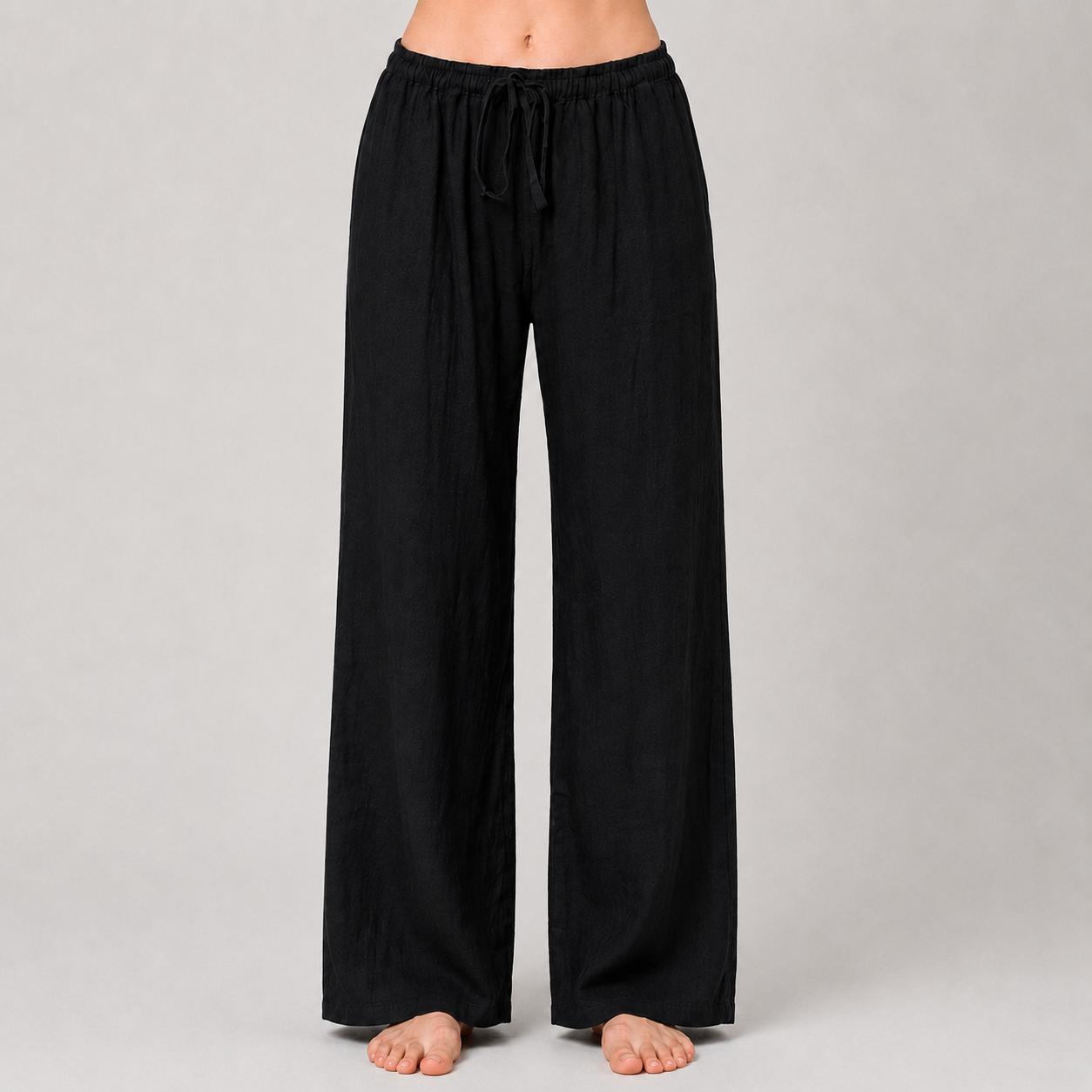 Cotton Linen Drawstring Wide Leg Pants