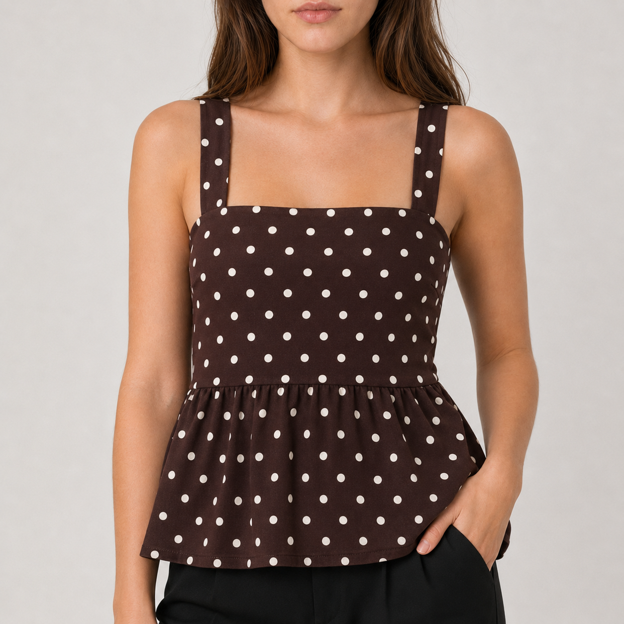 Polka Dot Ruffled Strap Camisole