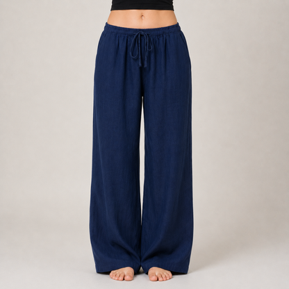 Cotton Linen Drawstring Wide Leg Pants