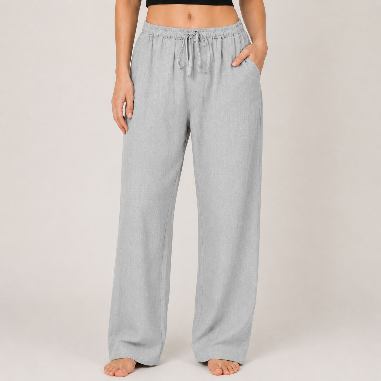 Cotton Linen Drawstring Wide Leg Pants