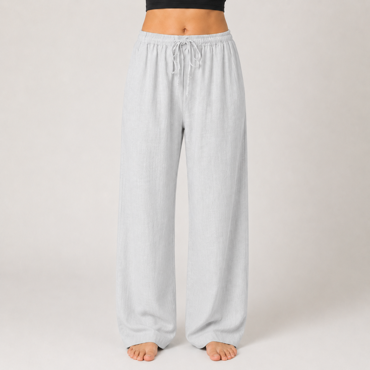 Cotton Linen Drawstring Wide Leg Pants