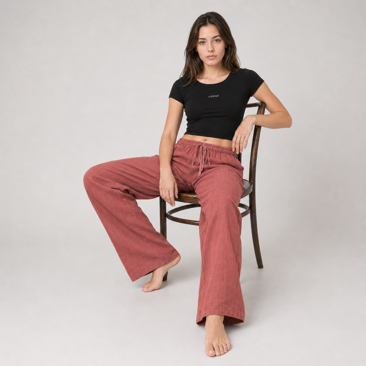 Cotton Linen Drawstring Wide Leg Pants