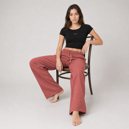 Cotton Linen Drawstring Wide Leg Pants