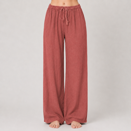 Cotton Linen Drawstring Wide Leg Pants