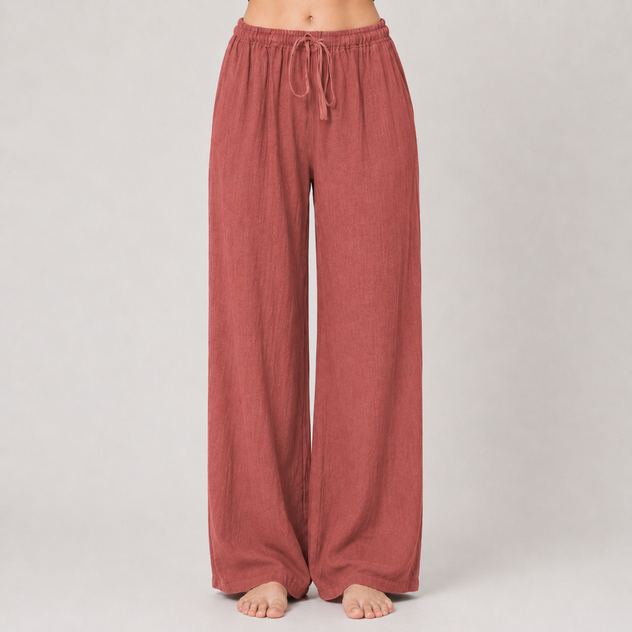 Cotton Linen Drawstring Wide Leg Pants