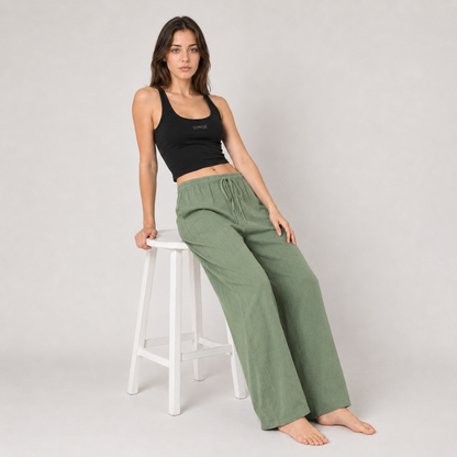 Cotton Linen Drawstring Wide Leg Pants