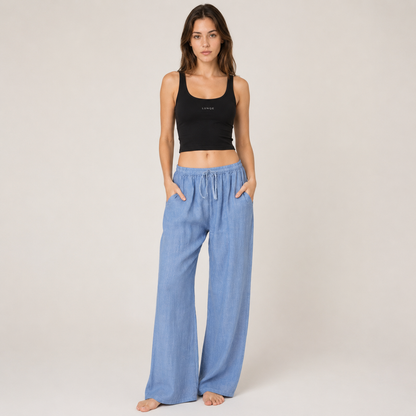 Cotton Linen Drawstring Wide Leg Pants