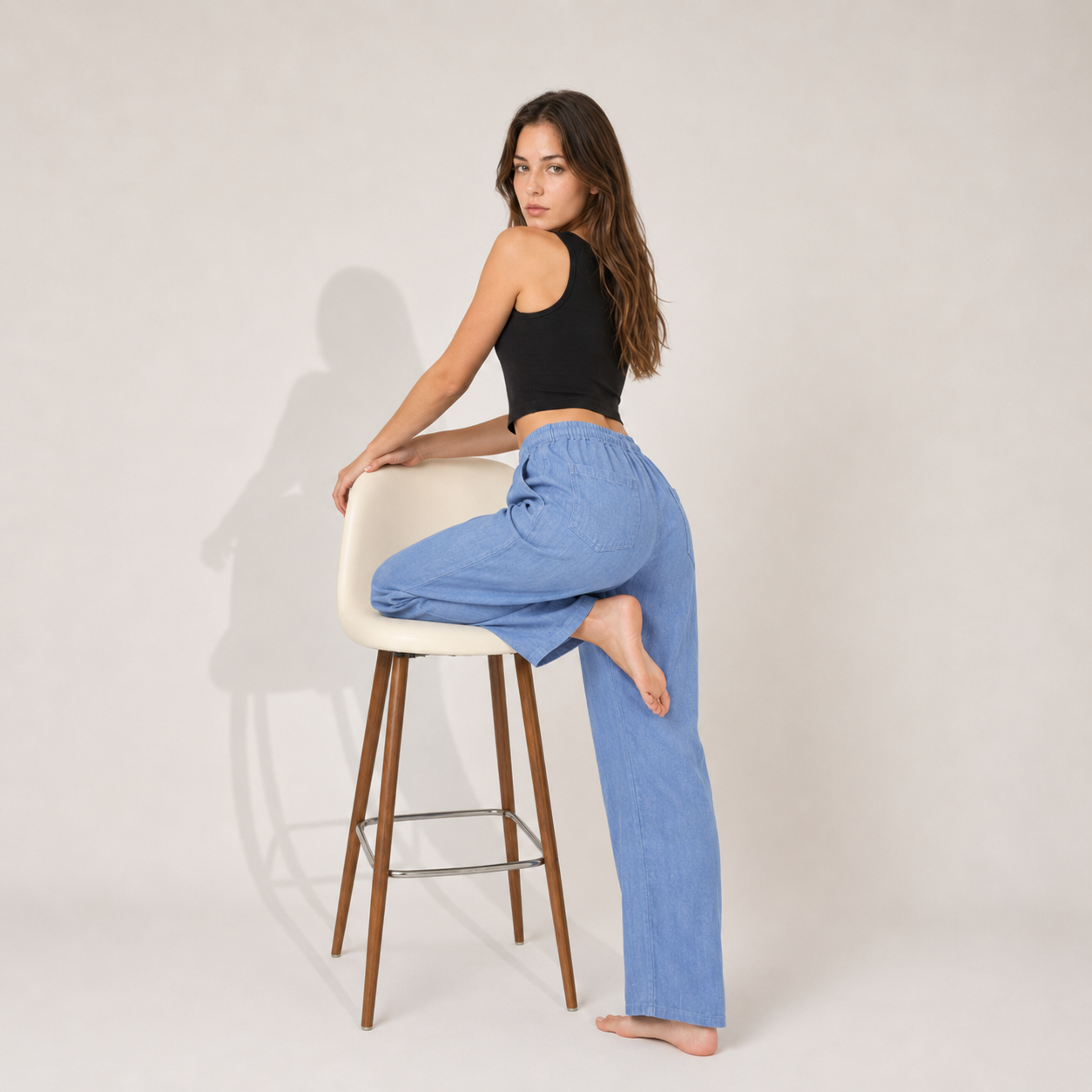 Cotton Linen Drawstring Wide Leg Pants