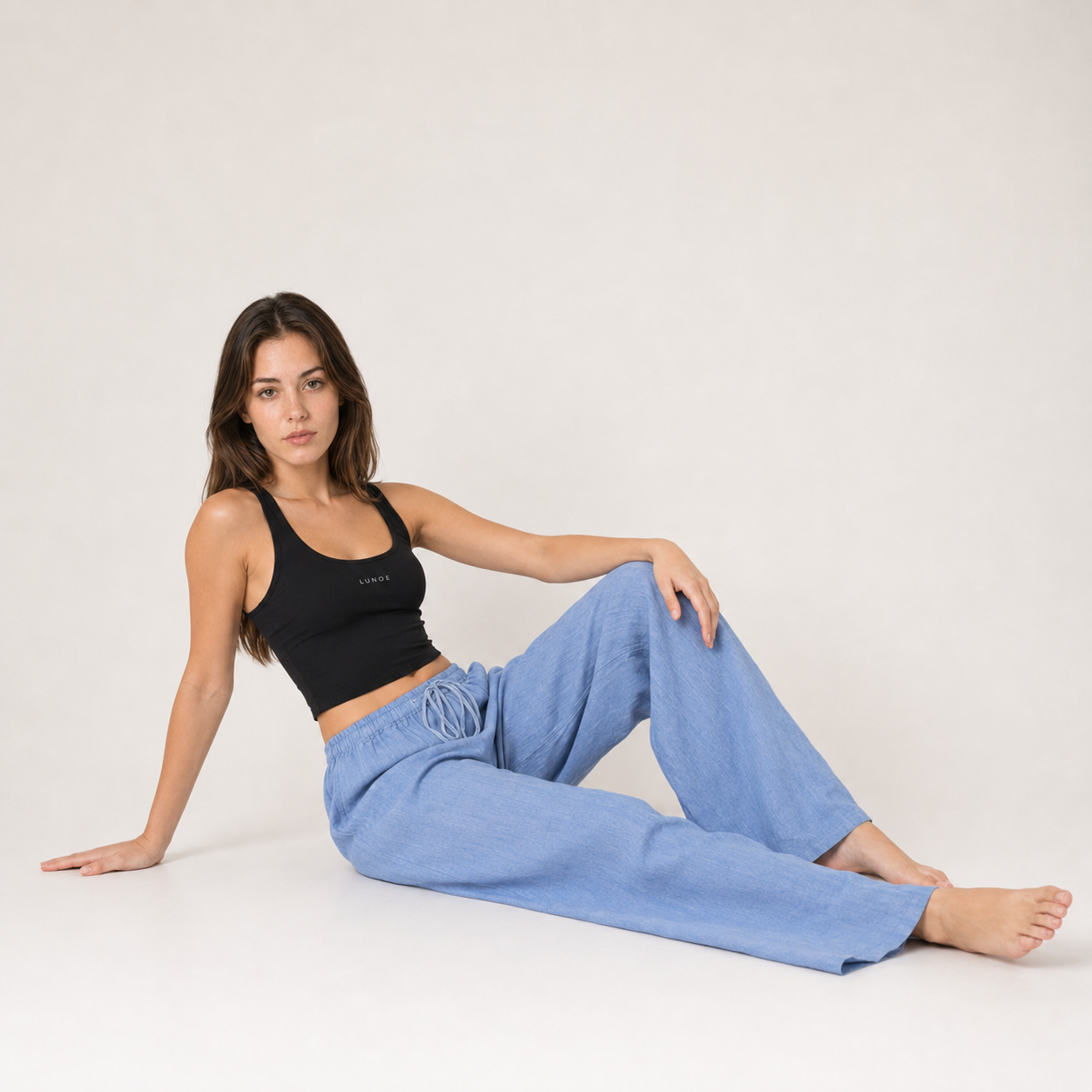 Cotton Linen Drawstring Wide Leg Pants
