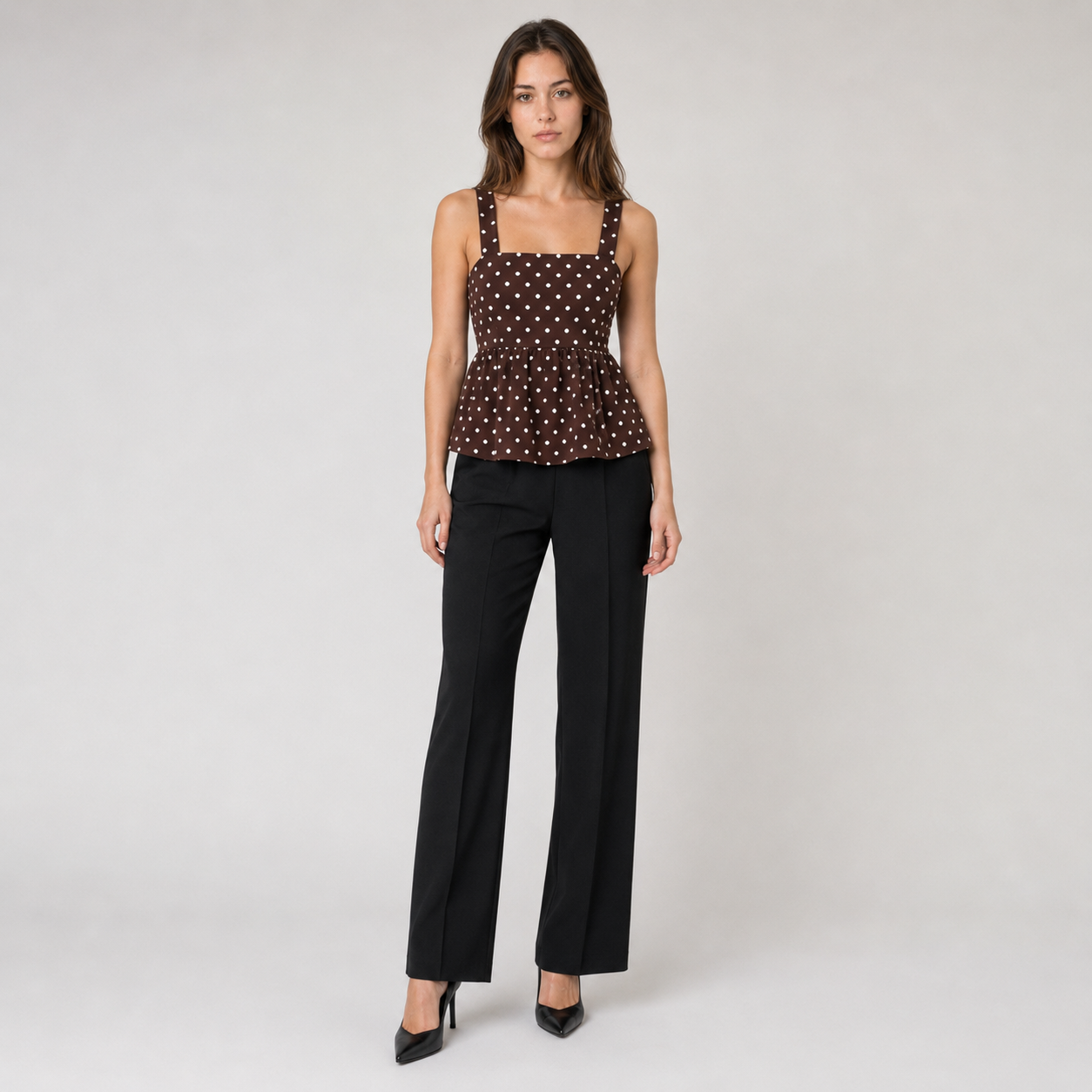 Polka Dot Ruffled Strap Camisole