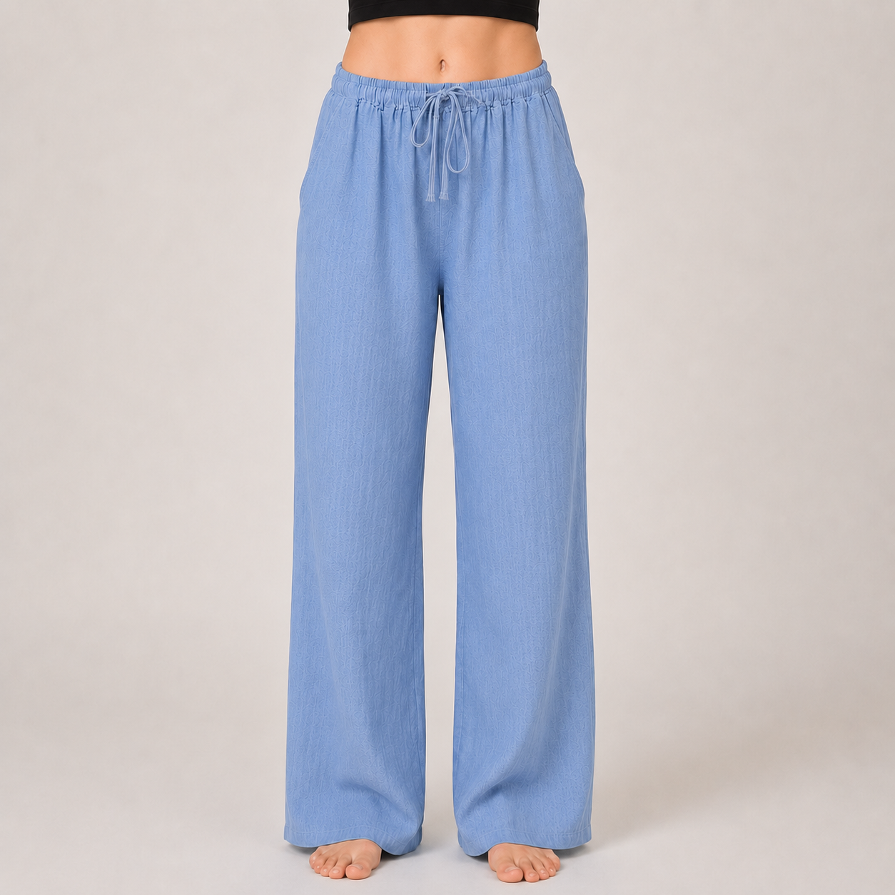 Cotton Linen Drawstring Wide Leg Pants